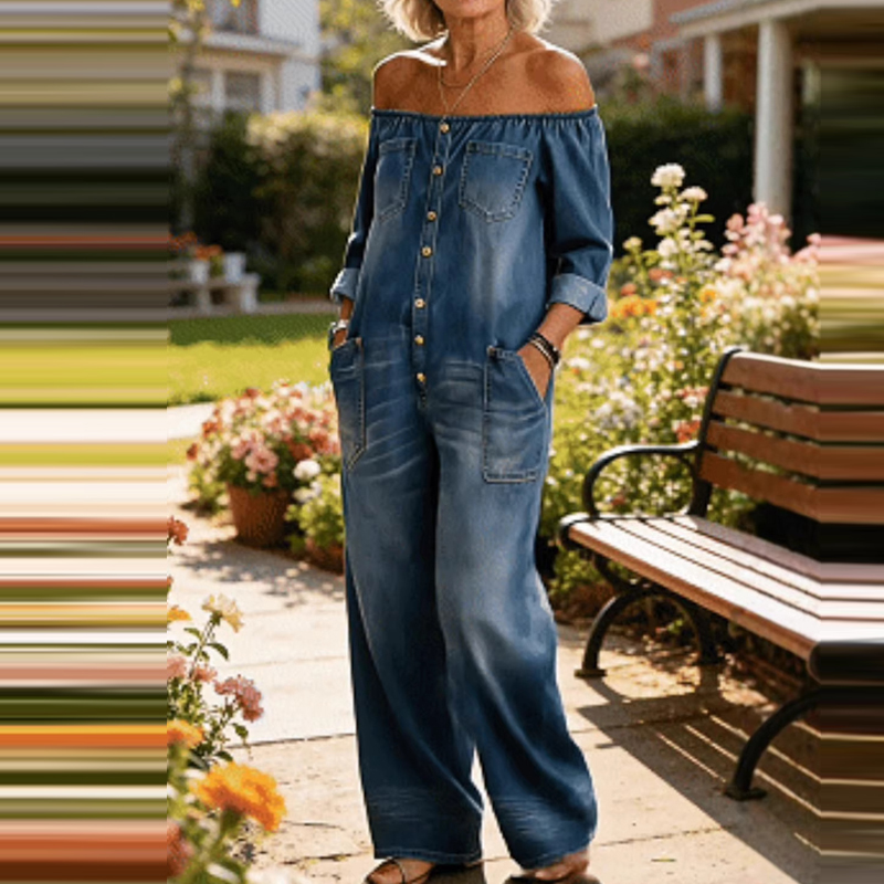 Women'S Fashion Vintage Off Shoulder Long Sleeve Jumpsuit - Macacão Feminino Casual de Manga Longa