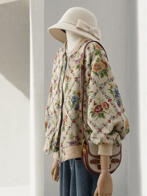 Women'S Fashion Quilted Jacket - Jaqueta Estilo Baseball com Bordado de