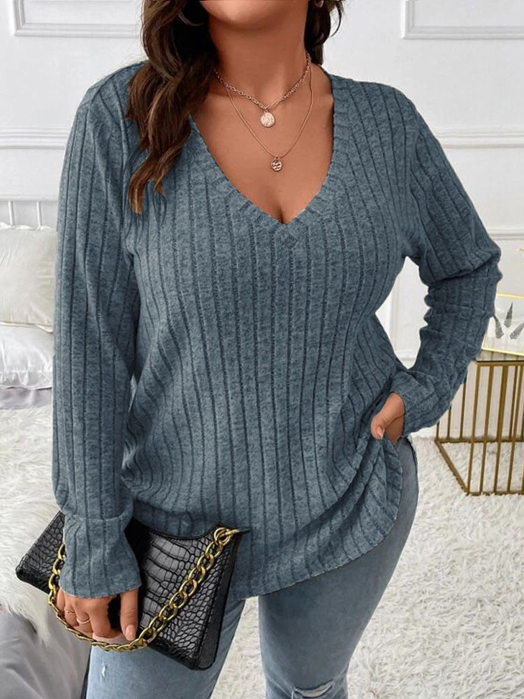 Blusa de Tricô Canelada Plus S - Women Fashion Blouse avaliação e preço