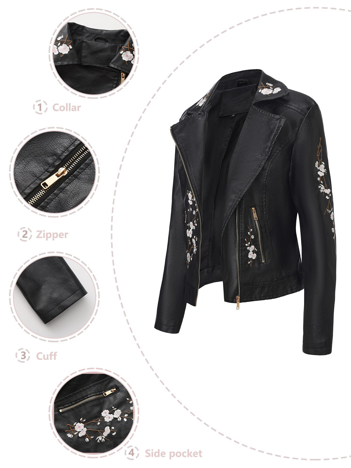 Jaqueta de couro bordada da mo - Women'S Fashion Quilted Jacket avaliação e preço