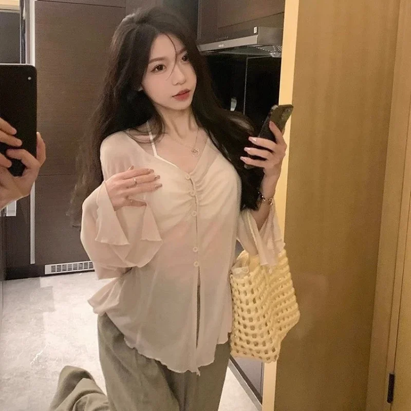 Blusa Transparente com Manga F - Women Fashion Blouse avaliação e preço